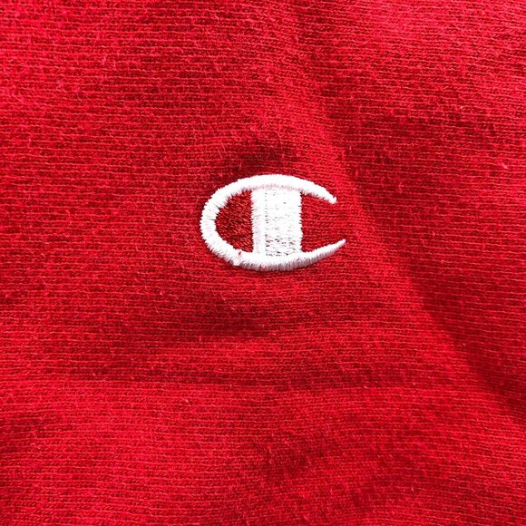 Champion Women's Reverse Weave Sweatshirt Large Crew Neck Red Cropped with Sciss - Picture 8 of 14